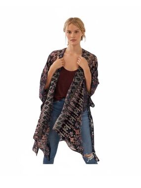 Anthropologie burn out velvet open front kimono cardigan size one size fits most